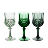 12 Pack 8oz Assorted Green Crystal Cut Reusable Plastic Cocktail Goblets, Shatterproof