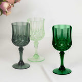 12 Pack 8oz Assorted Green Crystal Cut Reusable Plastic Cocktail Goblets, Shatterproof Wine Glasses