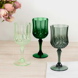 12 Pack 8oz Assorted Green Crystal Cut Reusable Plastic Cocktail Goblets, Shatterproof Wine Glasses