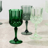 12 Pack 8oz Assorted Green Crystal Cut Reusable Plastic Cocktail Goblets, Shatterproof Wine Glasses