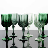 12 Pack 8oz Assorted Green Crystal Cut Reusable Plastic Cocktail Goblets, Shatterproof Wine Glasses