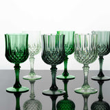 12 Pack 8oz Assorted Green Crystal Cut Reusable Plastic Cocktail Goblets, Shatterproof Wine Glasses