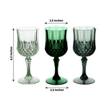 12 Pack 8oz Assorted Green Crystal Cut Reusable Plastic Cocktail Goblets, Shatterproof Wine Glasses