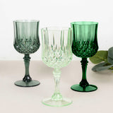 12 Pack 8oz Assorted Green Crystal Cut Reusable Plastic Cocktail Goblets, Shatterproof Wine Glasses