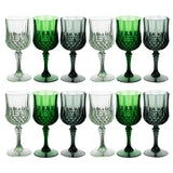 12 Pack 8oz Assorted Green Crystal Cut Reusable Plastic Cocktail Goblets, Shatterproof Wine Glasses