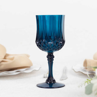 Stylish Navy Blue Crystal Cut Reusable Plastic Cocktail Goblets