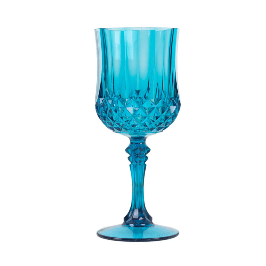 6 Pack 8oz Ocean Blue Crystal Cut Reusable Plastic Cocktail Goblets, Shatterproof#whtbkgd
