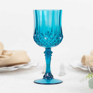 Ocean Blue Crystal Cut Reusable Plastic Cocktail Goblets