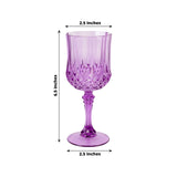 6 Pack 8oz Purple Crystal Cut Reusable Plastic Cocktail Goblets, Shatterproof Wine Glasses