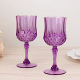 6 Pack 8oz Purple Crystal Cut Reusable Plastic Cocktail Goblets, Shatterproof Wine Glasses