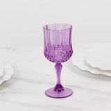 6 Pack 8oz Purple Crystal Cut Reusable Plastic Cocktail Goblets, Shatterproof Wine Glasses