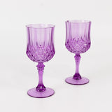 6 Pack 8oz Purple Crystal Cut Reusable Plastic Cocktail Goblets, Shatterproof Wine Glasses