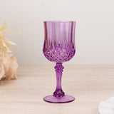 6 Pack 8oz Purple Crystal Cut Reusable Plastic Cocktail Goblets, Shatterproof Wine Glasses