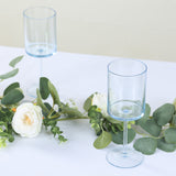 6 Pack Transparent Dusty Blue Plastic Reusable Cocktail Glasses With Long Stem