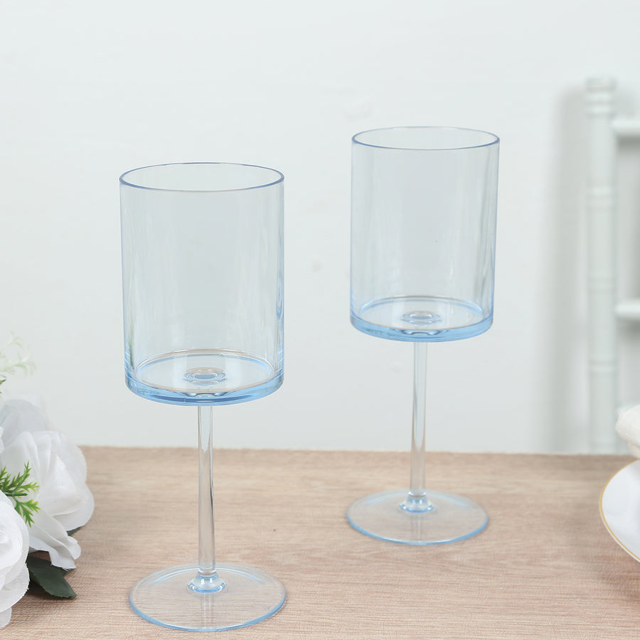 6 Pack Transparent Dusty Blue Plastic Reusable Cocktail Glasses With Long Stem