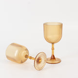 12 Pack Amber Gold Ribbed Reusable Plastic Wine Goblets