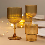 12 Pack Amber Gold Ribbed Reusable Plastic Wine Goblets