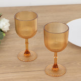 12 Pack Amber Gold Ribbed Reusable Plastic Wine Goblets