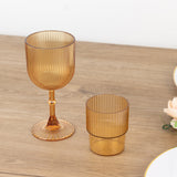 12 Pack Amber Gold Ribbed Reusable Plastic Wine Goblets