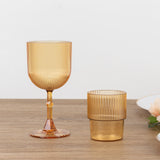 12 Pack Amber Gold Ribbed Reusable Plastic Wine Goblets