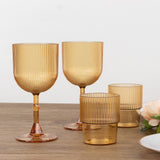 12 Pack Amber Gold Ribbed Reusable Plastic Wine Goblets