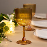 12 Pack Amber Gold Ribbed Reusable Plastic Wine Goblets