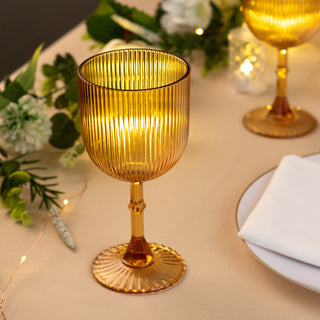 <span style="background-color:transparent;color:#000000;">Amber Gold Ribbed Reusable Plastic Wine Glasses</span>