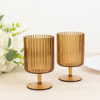 Amber Gold Ribbed Plastic Goblets with Short Stems