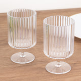 6 Pack Clear Reusable Plastic Wine Goblets with Vintage Ribbed Pattern, 12oz Short