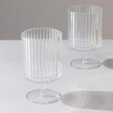 6 Pack Clear Reusable Plastic Wine Goblets with Vintage Ribbed Pattern, 12oz Short