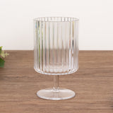 6 Pack Clear Reusable Plastic Wine Goblets with Vintage Ribbed Pattern, 12oz Short