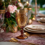 24-Pack Plastic Wine Glasses 10oz – Amber Gold Vintage Goblets with Retro Embossed Design, Elegant