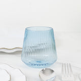 12-Pack Transparent Dusty Blue Plastic Stemless Wine Glasses – 12oz Ribbed Design, Reusable