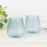 12-Pack Transparent Dusty Blue Plastic Stemless Wine Glasses – 12oz Ribbed Design, Reusable