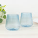 12-Pack Transparent Dusty Blue Plastic Stemless Wine Glasses – 12oz Ribbed Design, Reusable