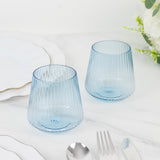 12-Pack Transparent Dusty Blue Plastic Stemless Wine Glasses – 12oz Ribbed Design, Reusable