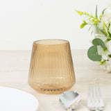 12-Pack Amber Gold Plastic Stemless Wine Glasses – 12oz Ribbed Design Reusable Shatterproof Cocktail