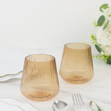 12-Pack Amber Gold Plastic Stemless Wine Glasses – 12oz Ribbed Design Reusable Shatterproof Cocktail