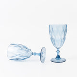 12 Pack Vintage Diamond Cut Plastic Goblets – Dusty Blue 11oz Reusable Wine & Beverage