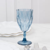12 Pack Vintage Diamond Cut Plastic Goblets – Dusty Blue 11oz Reusable Wine & Beverage