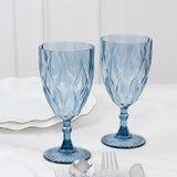 12 Pack Vintage Diamond Cut Plastic Goblets – Dusty Blue 11oz Reusable Wine & Beverage