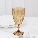 12 Pack Vintage Diamond Cut Plastic Goblets – Amber Gold 11oz Reusable Wine & Beverage Glasses