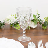 12 Pack Vintage Diamond Cut Plastic Goblets – Clear 11oz Reusable Wine & Beverage Glasses
