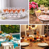 Elegant glassware set for dining occasions, featuring various table settings and floral arrangeme...