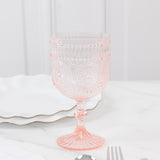 12 Pack Vintage Plastic Wine Goblets – 15oz Reusable Shatterproof Blush Embossed Floral