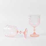 12 Pack Vintage Plastic Wine Goblets – 15oz Reusable Shatterproof Blush Embossed Floral