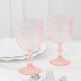 12 Pack Vintage Plastic Wine Goblets – 15oz Reusable Shatterproof Blush Embossed Floral