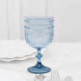 12 Pack Vintage Plastic Wine Goblets – 15oz Reusable Shatterproof Dusty Blue Embossed