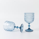 12 Pack Vintage Plastic Wine Goblets – 15oz Reusable Shatterproof Dusty Blue Embossed