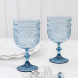 12 Pack Vintage Plastic Wine Goblets – 15oz Reusable Shatterproof Dusty Blue Embossed